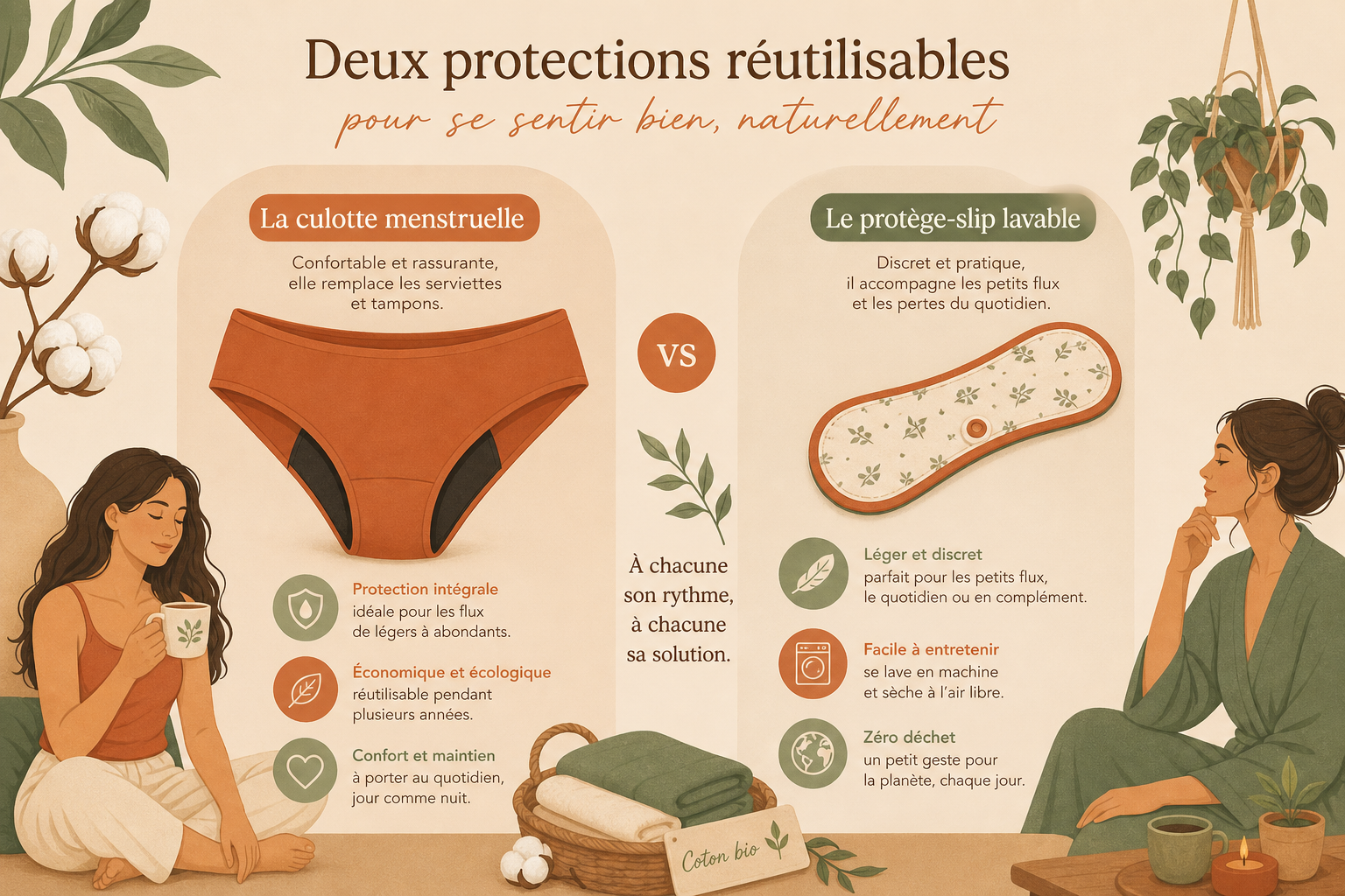Culotte menstruelle vs protège-slip lavable : le comparatif